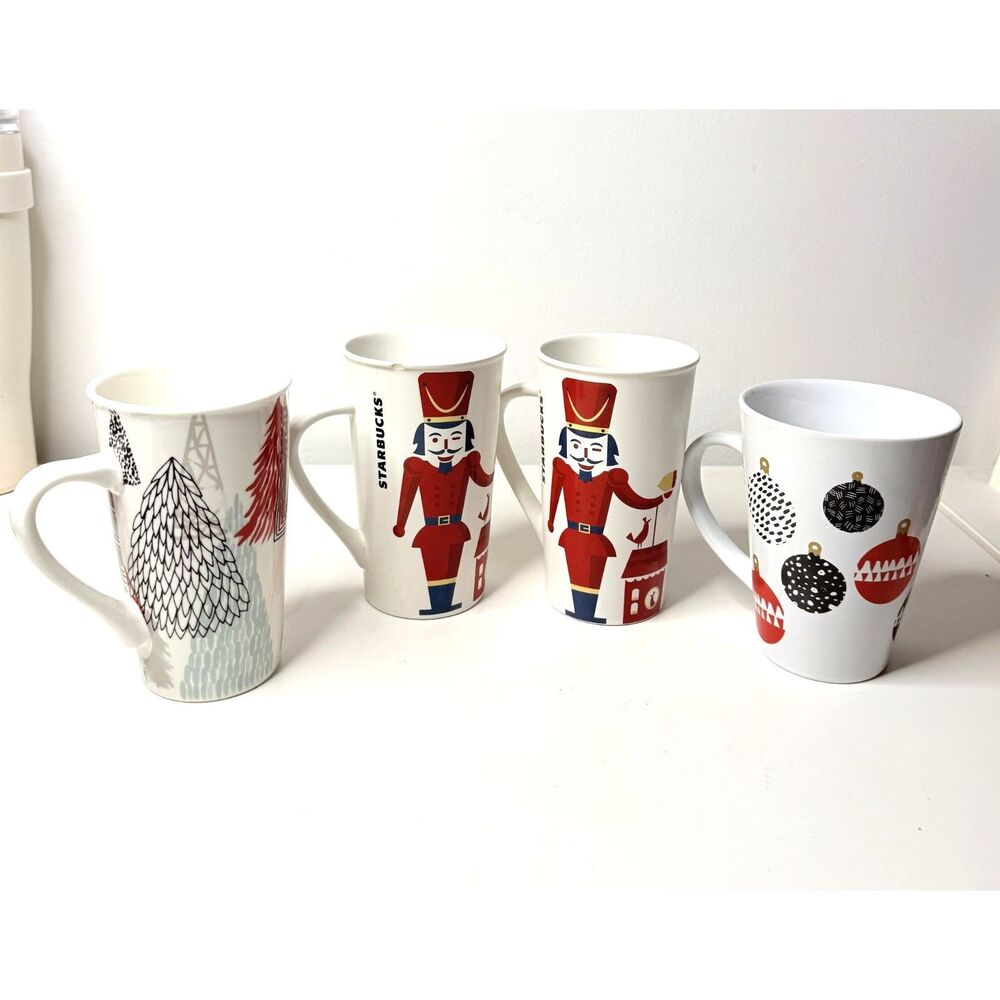 Four Starbucks Nutcracker Tree Ornaments Holiday Tall Coffee Mug (Small Chip)